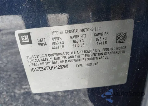 2017 Chevrolet Malibu 1Lt из США, поврежденный, VIN 1G1ZE5STXHF129250